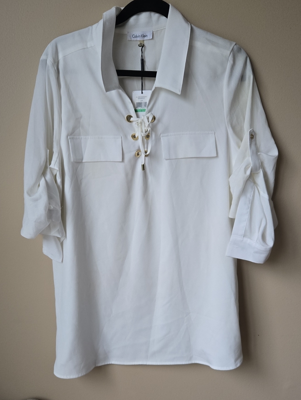 Calvin Klein White Lace-Up Collared Tunic